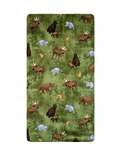 Load image into Gallery viewer, Woodland Adventure Handmade Baby and Toddler Bedding – Moose, Bears, Raccoons and Squirrels on Forest Green