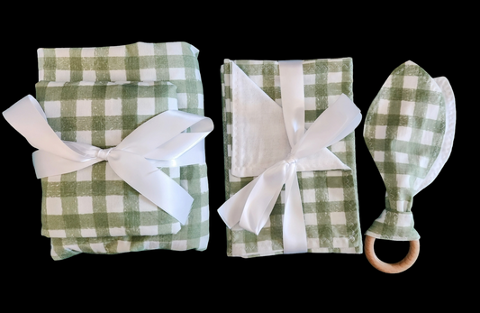 Green and Cream Gingham Custom Baby and Toddler Bedding