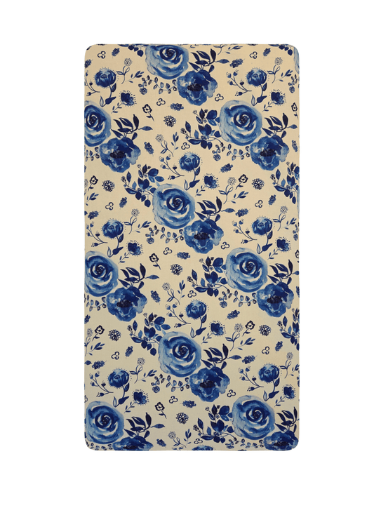 Blue and White Floral Chinoiserie Ready to Ship Crib Sheet - MookyPookyandMuffin