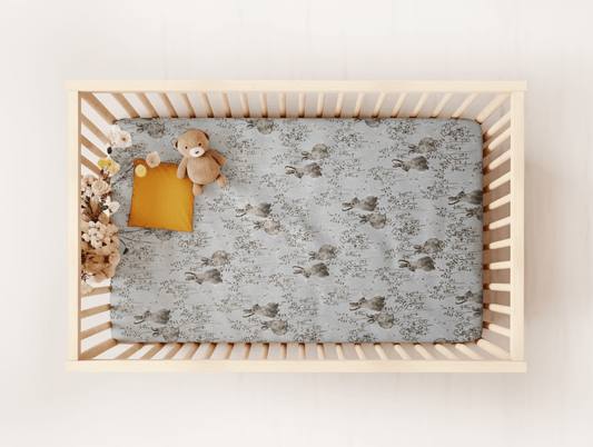 Bunnies in the Meadow Custom Crib Sheet - MookyPookyandMuffin