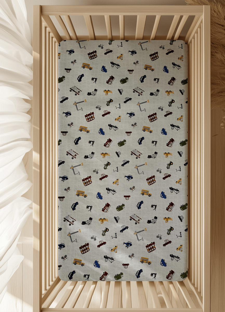 City Hustle and Bustle – Vehicle Parade Crib Handmade Baby and Toddler Bedding - MookyPookyandMuffin