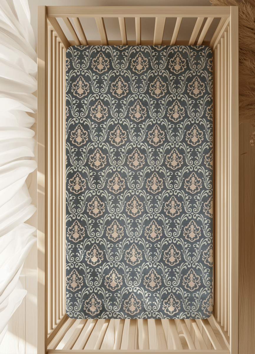 Enchanting Pink and Gray Damask Handmade Baby and Toddler Bedding - MookyPookyandMuffin