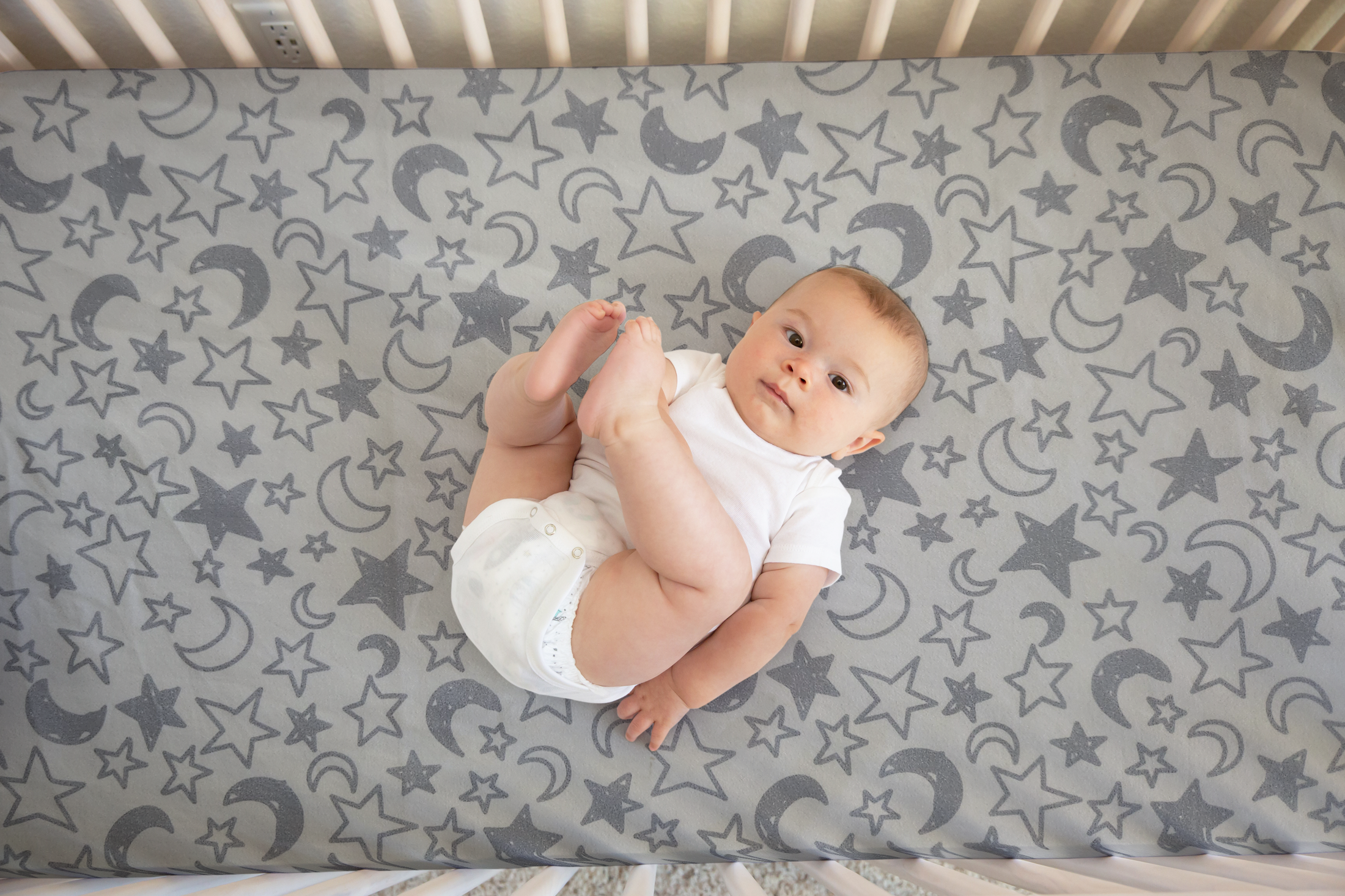 Organic Gray and White Stars and Moons Crib Sheet