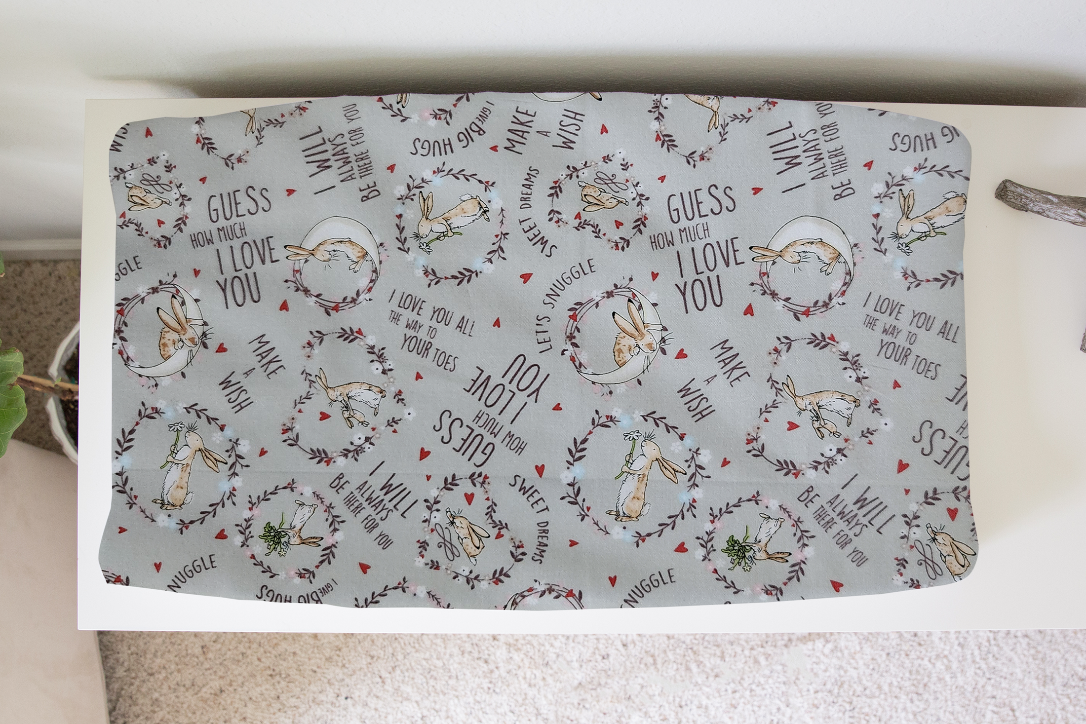 Guess How Much I Love You on Taupe Custom Baby and Toddler Bedding - MookyPookyandMuffin