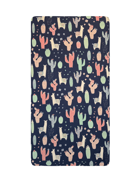 Llamas and Cacti on Navy Ready to Ship Crib Sheet - MookyPookyandMuffin