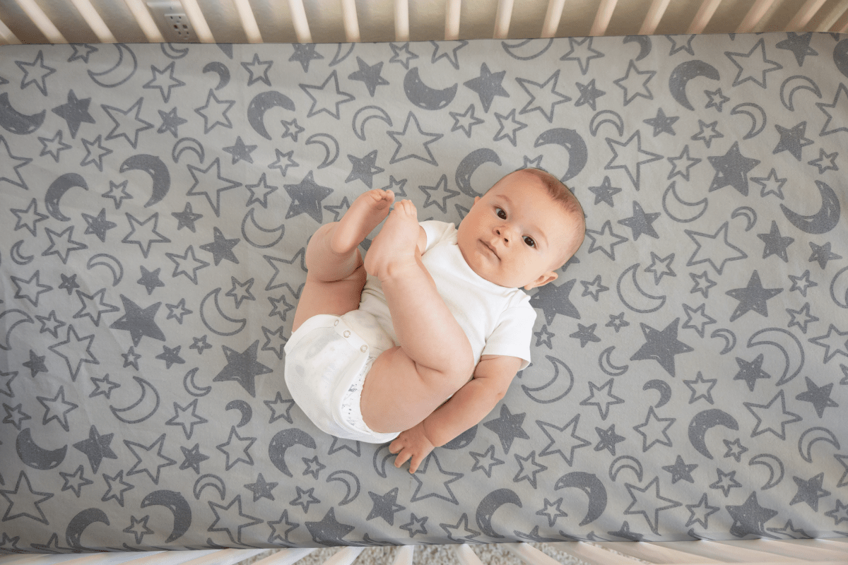 Organic Gray and White Stars and Moons Crib Sheet - MookyPookyandMuffin