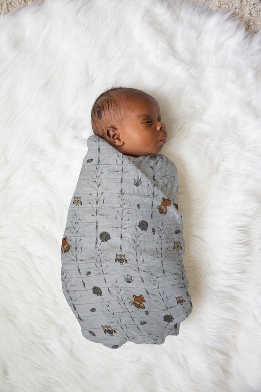 Owl and Fox Treetop Fun Swaddle Blanket