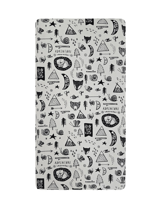 Run Wild Child Black and White Adventure Ready to Ship Crib Sheet - MookyPookyandMuffin