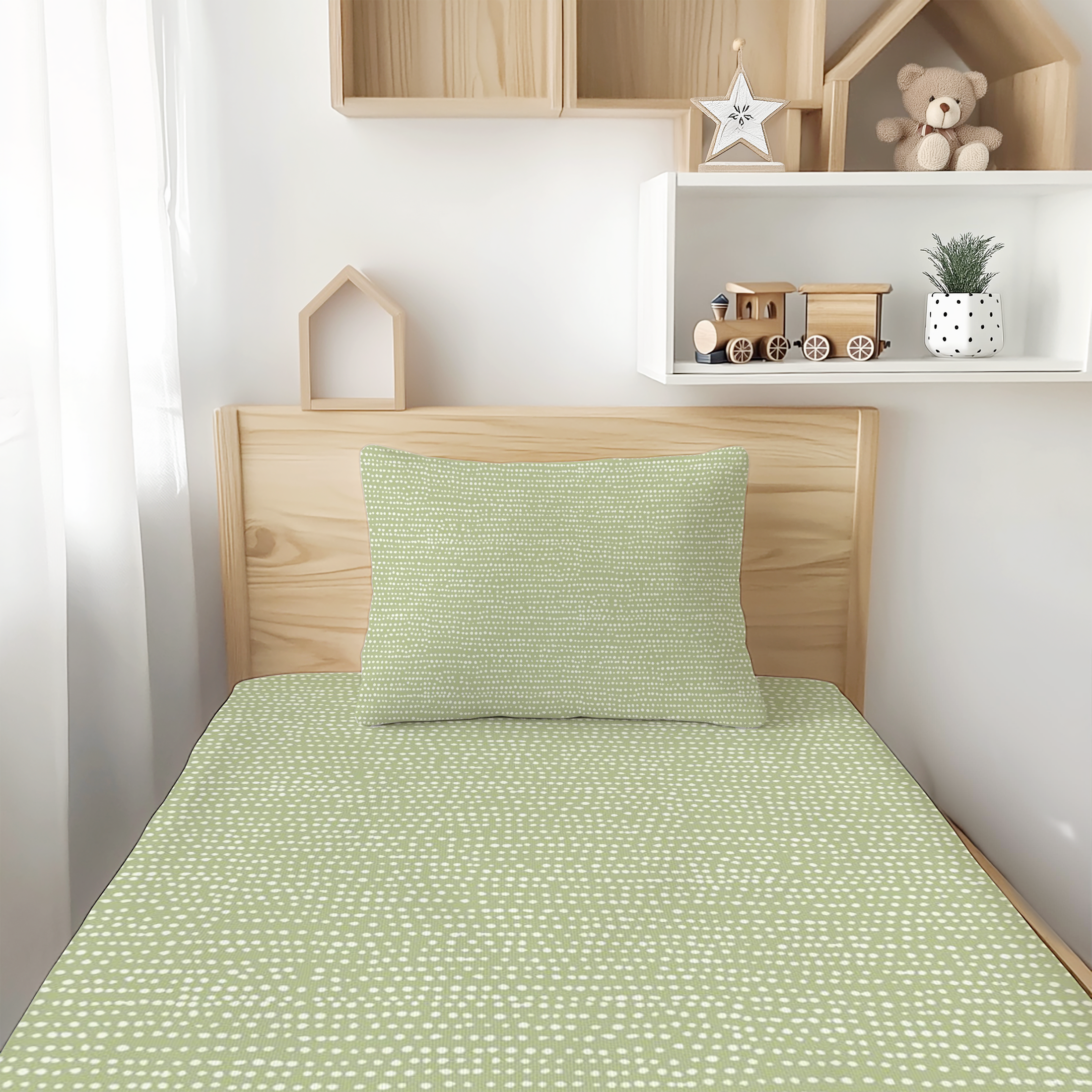 Twin Sheet Set Green and White Moonbeams