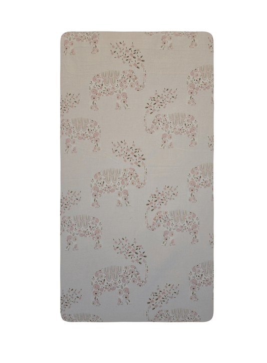 Whimsical Pink Floral Elephant Ready to Ship Crib Sheet - MookyPookyandMuffin