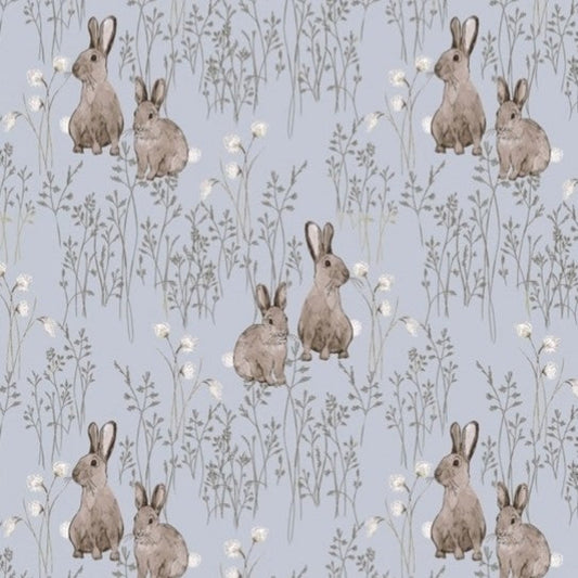 Bunnies in a Blue Field Custom Crib Sheet - MookyPookyandMuffin