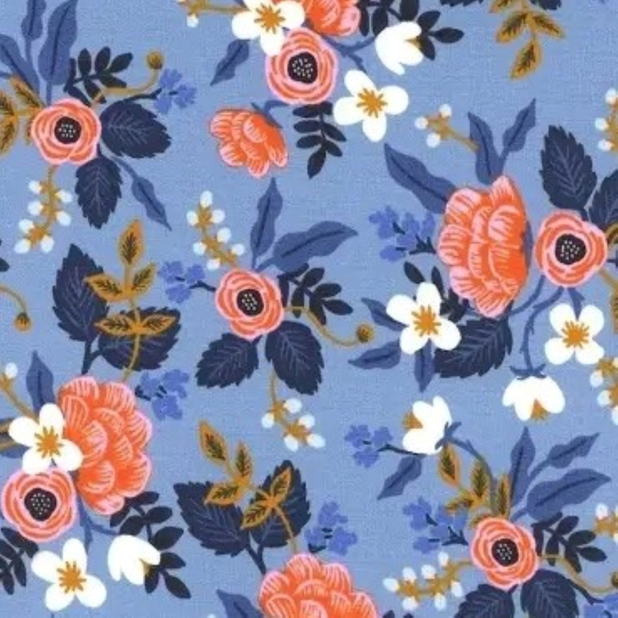 Rifle Paper Co Les Fleurs Birch Periwinkle Cotton Quilting Fabric - MookyPookyandMuffin